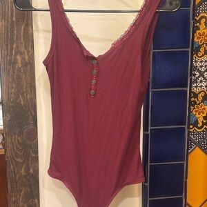 Hollister Burgundy Lace Trim Bodysuit S